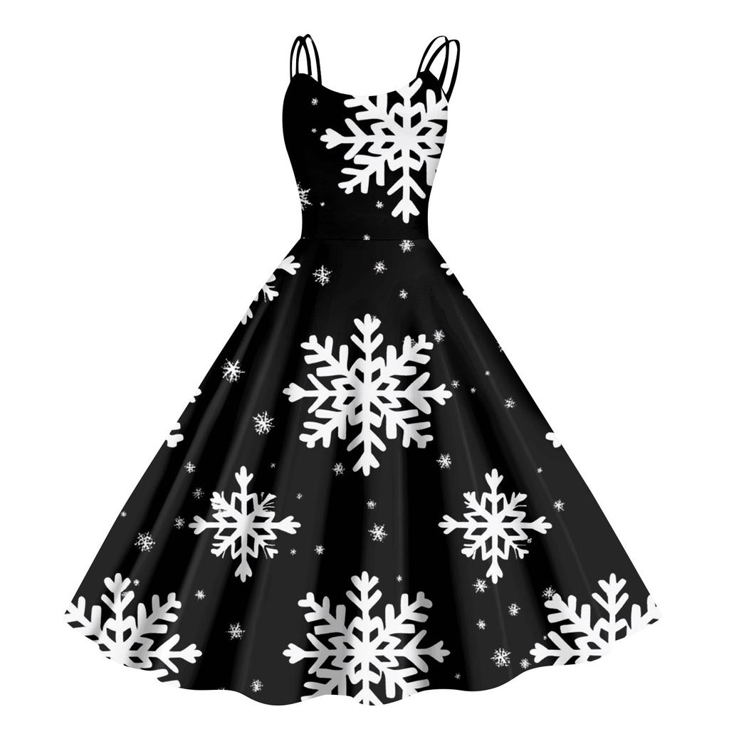 Women's Christmas Snowflake Print Sexy Slim Off Shoulder Punk Retro Dress