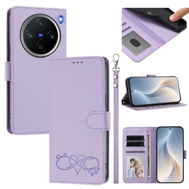 Happy Heart Pattern Magnetic Closure Vegan Leather Phone Case With Wrist Strap For vivo X200 FE