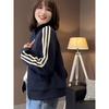 Женская толстовка на молнии с тремя полосками в корейском стиле - Коллекция Весна 2025, Повседневный кардиган маленького размера