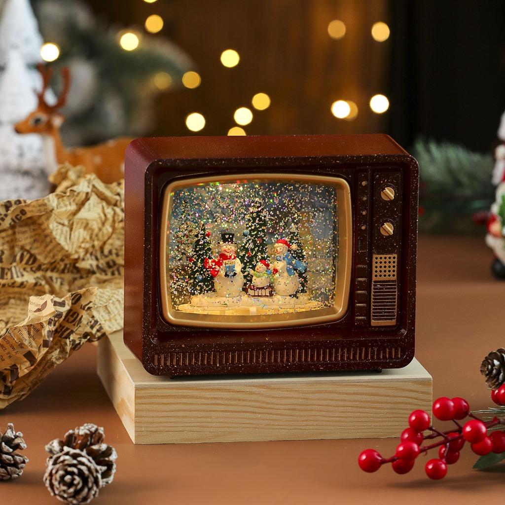Glitter Music Box Resin Tv Shaped Night Light Vintage Tv Shaped Music Box Christmas Themed Christmas Music Box For Christmas