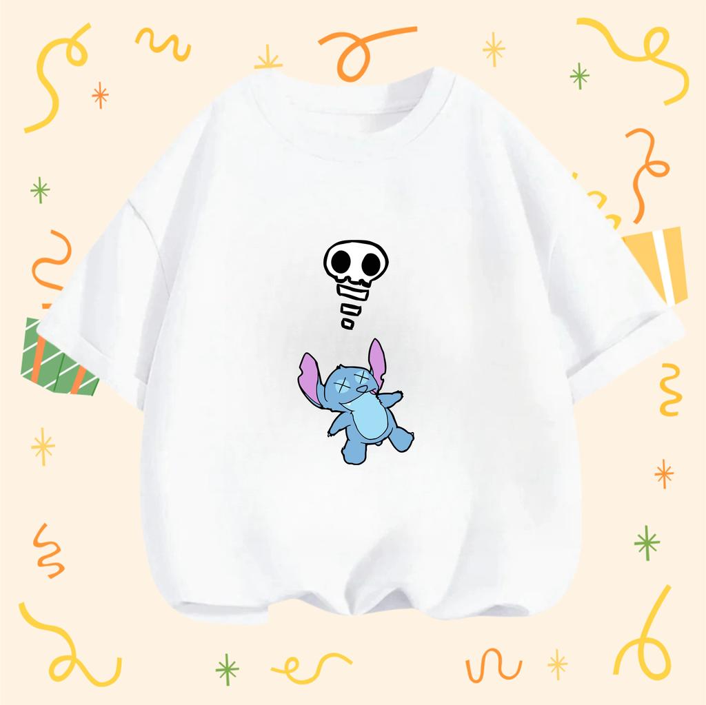 Футболка с рисунком Stitch Alien Smiley 2026 Девочки Лето Горячая Распродажа Повседневный Топ Новый Детский Стиль для Мальчиков