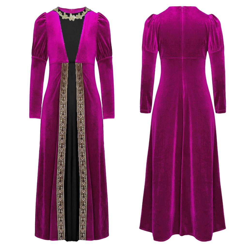 Girls Renaissance Dress Princess Medieval Long Sleeve Maxi Dress Gothic Cosplay Costume Halloween Role Playing Party Fancy Dress Gown