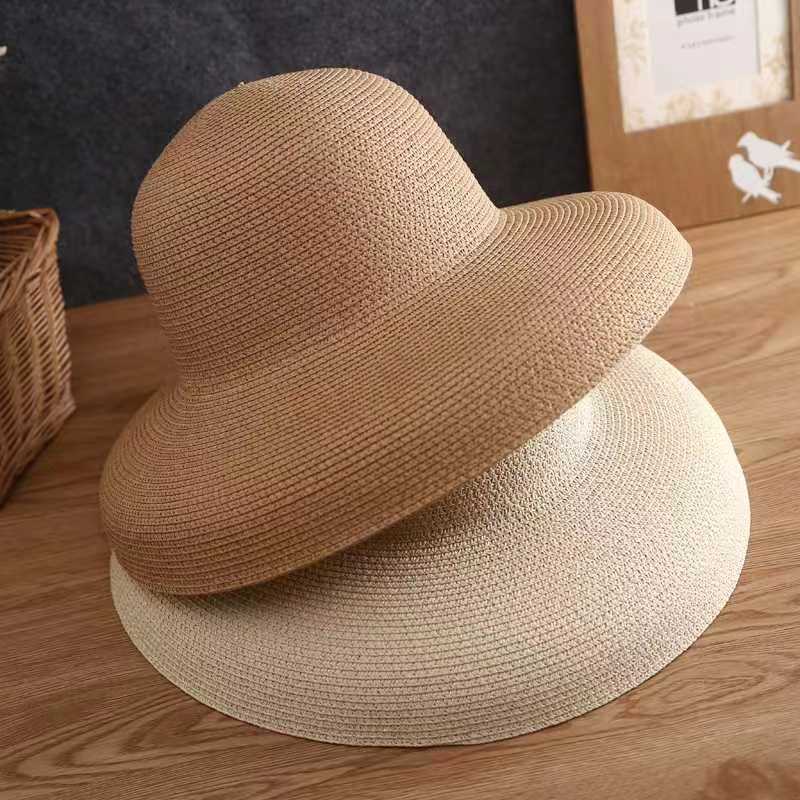 Straw Hat Women Summer Big Brim Sun Protection Hepburn Wind Visor Beach Bucket Hat Foldable Visor Children