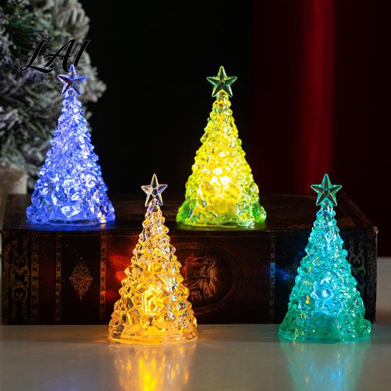 Shimmering Holiday Desktop Decor Glowing Christmas Tree Night Light Mini Lighted with Star Indoor Modern Minimalist Atmosphere Faux Crystal Tabletop
