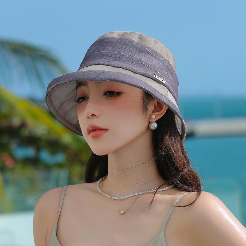 Spring and summer thin organza breathable sun hat women's outdoor leisure sunscreen fashion crimped bucket hat basin hat