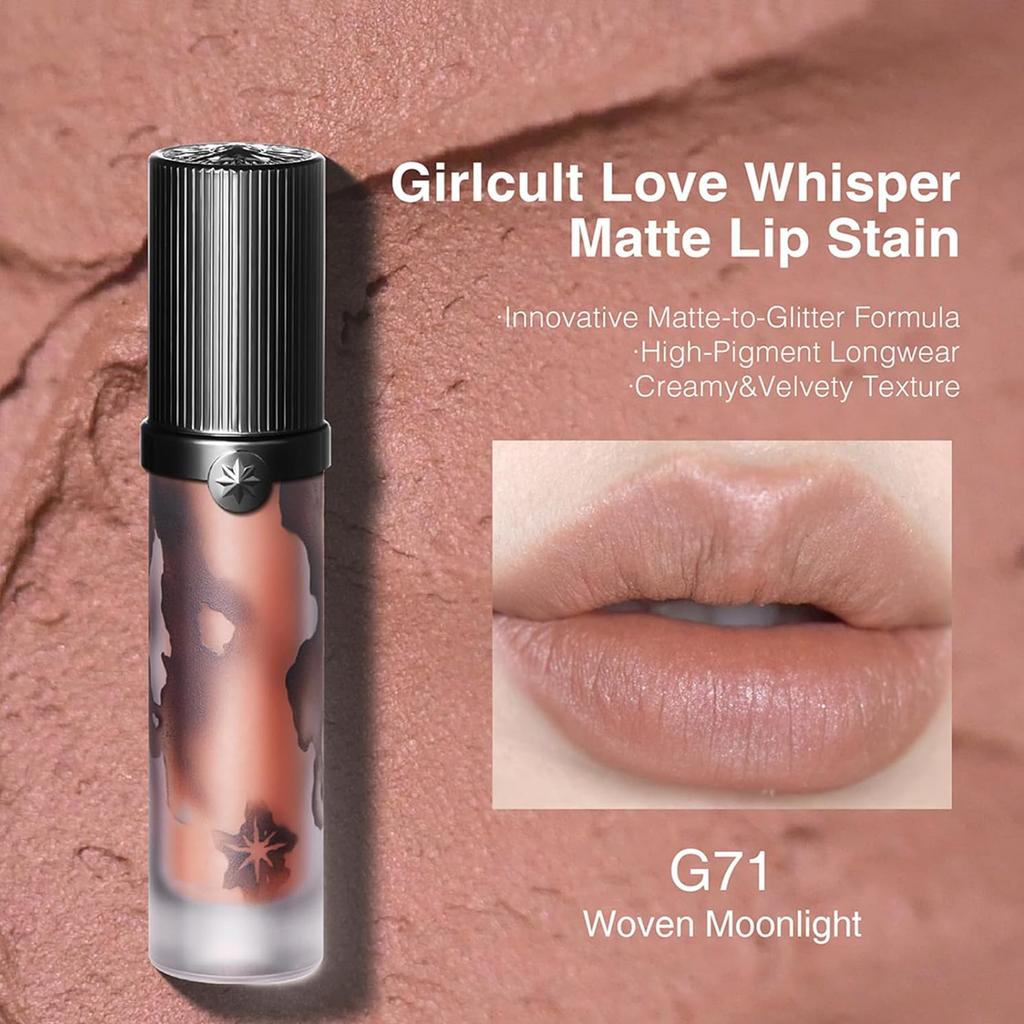 Girlcult Love Whisper Матовая тинтованная помада для губ Бархатистый мягкий матовый тинт для губ Легкий, не сушащий, стойкий, с эффектом мягкого фокуса для смелого повседневного макияжа Подарок