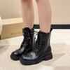 Модная женская обувь 2024 года, женские ботинки с боковой молнией, модные современные ботинки со шнуровкой спереди, женские новые ботинки до середины голени с круглым носком и квадратным каблуком