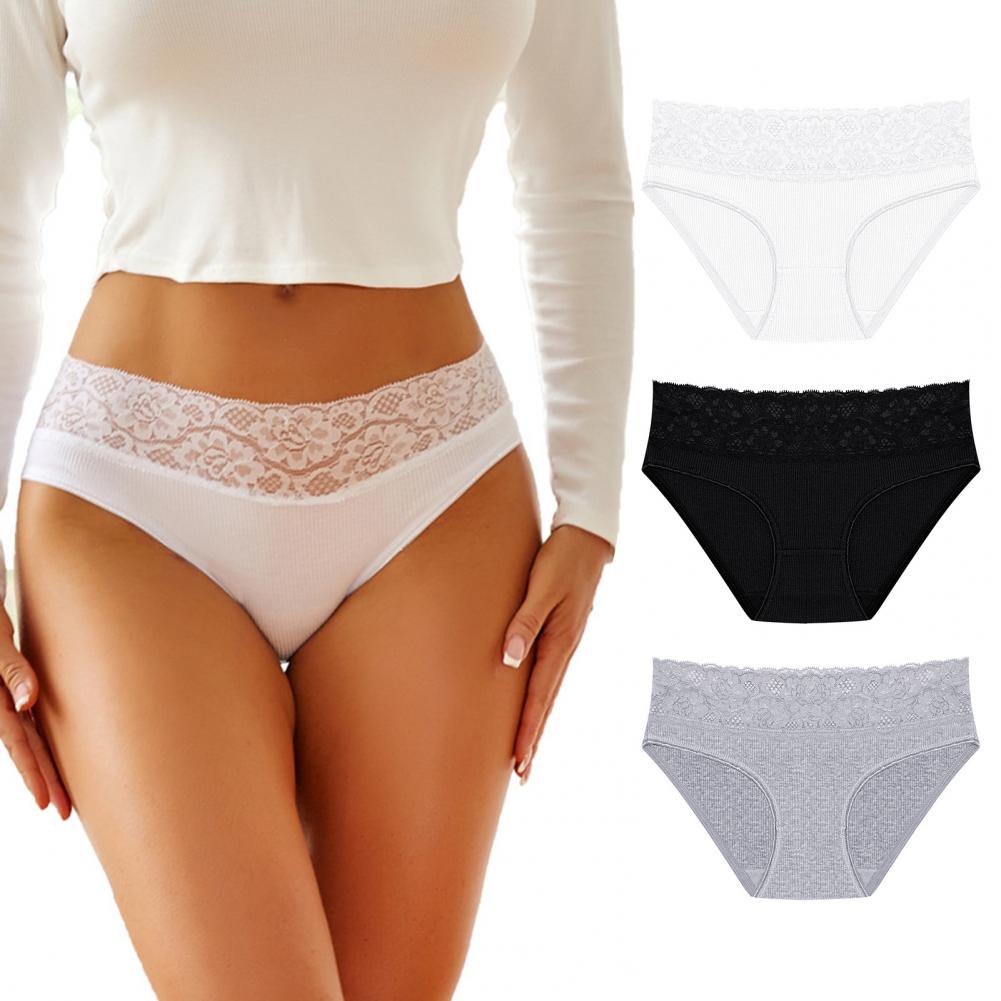 Женские трусики однотонные с низкой талией кружевные бесшовные антисептические мягкие тонкие дышащие влагоотводящие эластичные женские трусы-боксеры