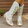 Мода 2024 года, новые женские туфли, вышитые женские сапоги, модные современные ботинки без застежек, женские квадратные носки, сохраняющие тепло, высокие женские туфли