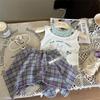 Корейский детский летний комплект 2025: клетчатая юбка и мультяшный жилет