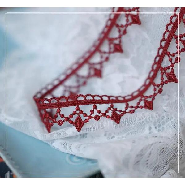 2 Meters Burgundy Embroidered Net Lace Fabric Trim Ribbons DIY Sewing Handmade Craft Materials
