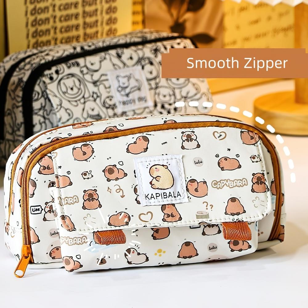 Супер милая сумка-карандаш, чехол для ручки «Счастливая собака и капибара», сумка для хранения школьных канцелярских принадлежностей