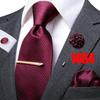 Hi-Tie Mens Silk Tie Set Brooch Pin Necktie Hanky Cufflinks Tie Clip for Business Wedding