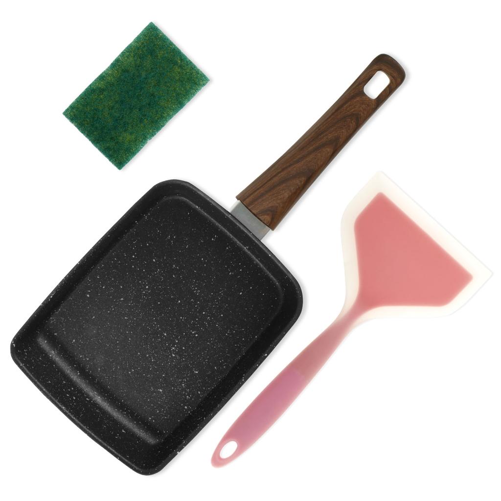 Rectangle Tamagoyaki Pan Iron Nonstick Japanese Omelette Pan With Spatula Sponge Multifunctional Egg Roll Pan for Kitchen