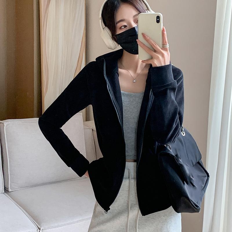 Женская спортивная куртка на молнии с капюшоном, осенне-зимняя, на флисовой подкладке, утолщенная, худи, однотонная, повседневная, свободная, кардиган