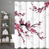 Chinese Ink Painting Peach Blossom Shower Curtain, Bathroom Decorative Shower Curtain, Waterproof Shower Curtain with Hooks