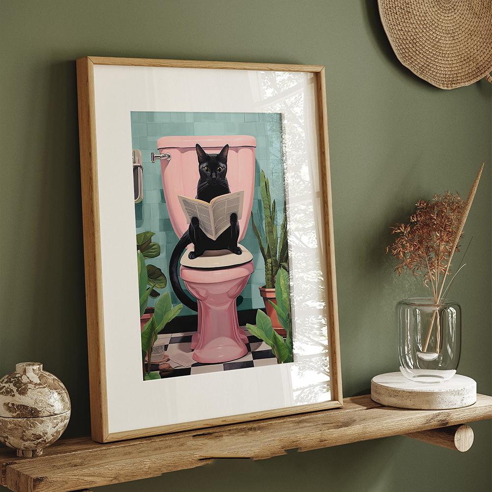 Современные плакаты с животными и кошками, украшение для дома, забавные принты на холсте для ванной комнаты, милые черные кошки, художественная роспись, настенные панно, декор для туалета