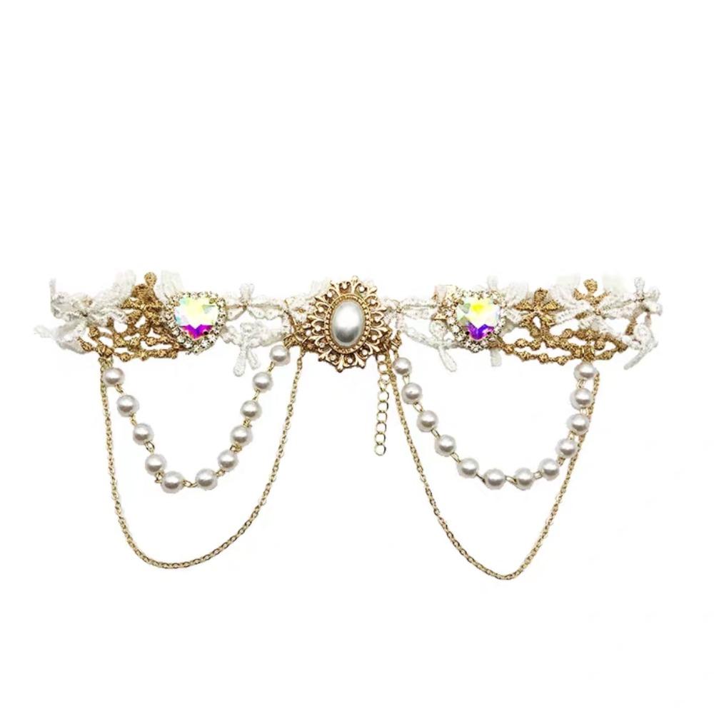 Exquisite Lace Pearl Choker Shiny Lolita Choker Necklace Fashion Rhinestone Tassel Necklace Women