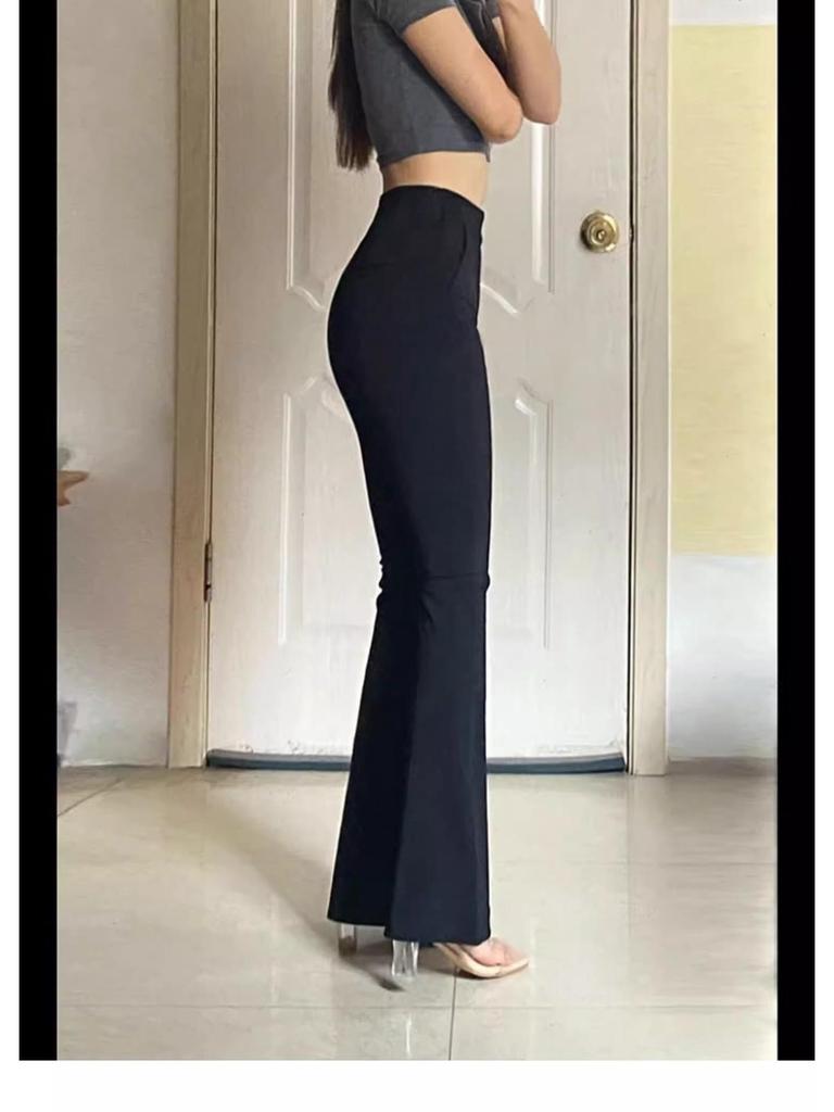 Женские брюки клеш с высокой талией - Большой размер, Эластичные, Весна/Лето, Черные