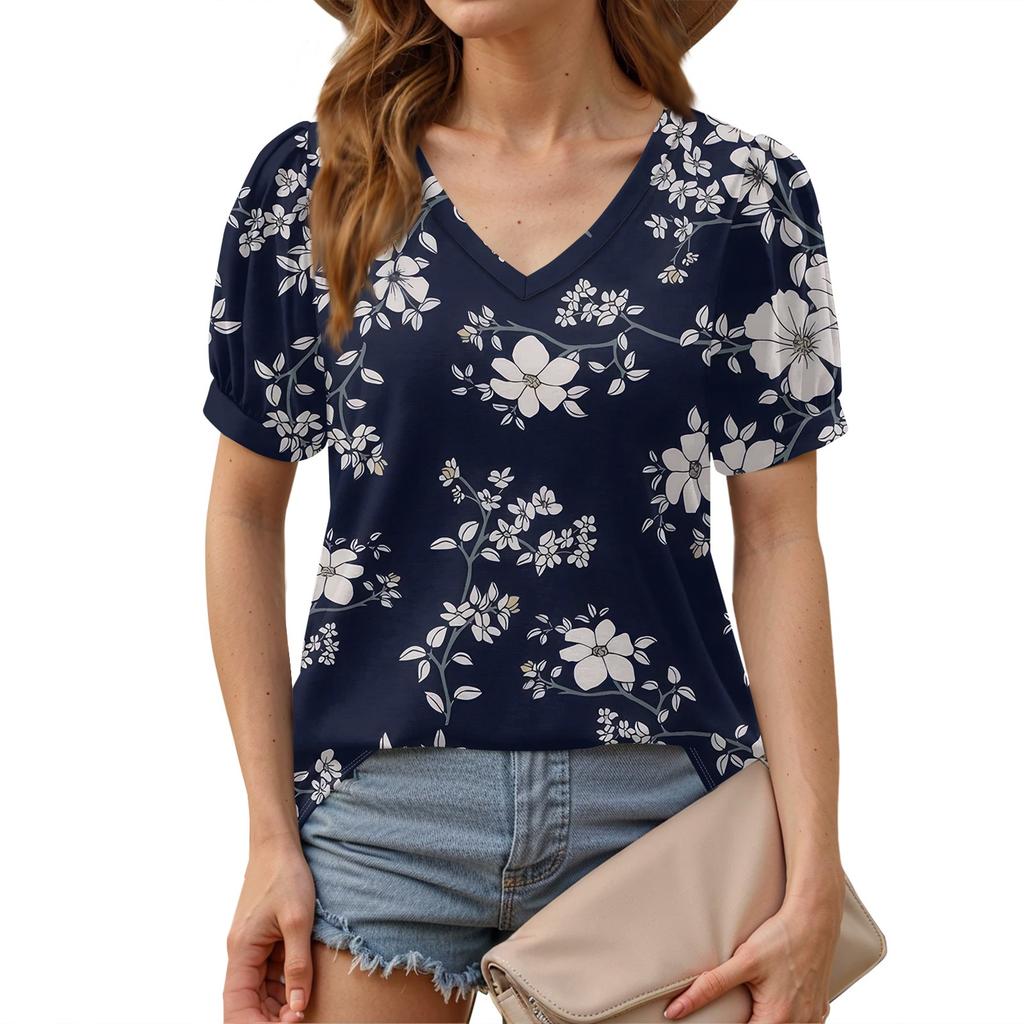 Женские летние топы с коротким рукавом и V-образным вырезом, свободные повседневные футболки
