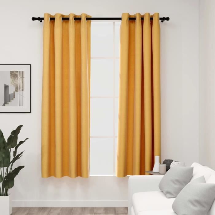 VidaXL Blackout Curtains Linen Look with Eyelets 2 Pcs Yellow 140x175 Cm