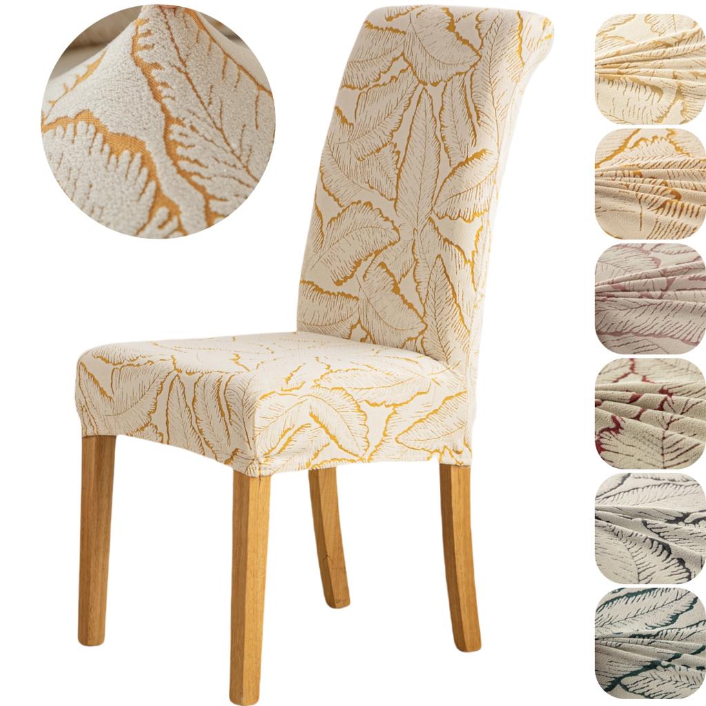 Листовой жаккард Стрейч Чехлы на обеденные стулья Съемные Моющиеся Чехлы на стулья Защита кухонного стула Парсонс Свадебный декор