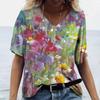 Женская футболка 3D с V-образным вырезом, с цветочным принтом, одежда оверсайз, блузка с коротким рукавом, мода Харадзюку, летняя женская красивая