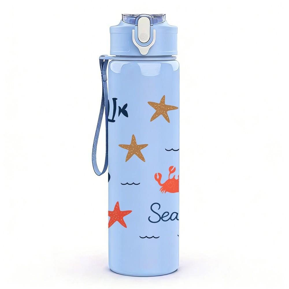 1PC Anchor Star Ocean Seamless Pattern 750ml Color Plastic Sports Water Bottle Leakproof Flip Straw Lid Suitable for Sports Office Home Use