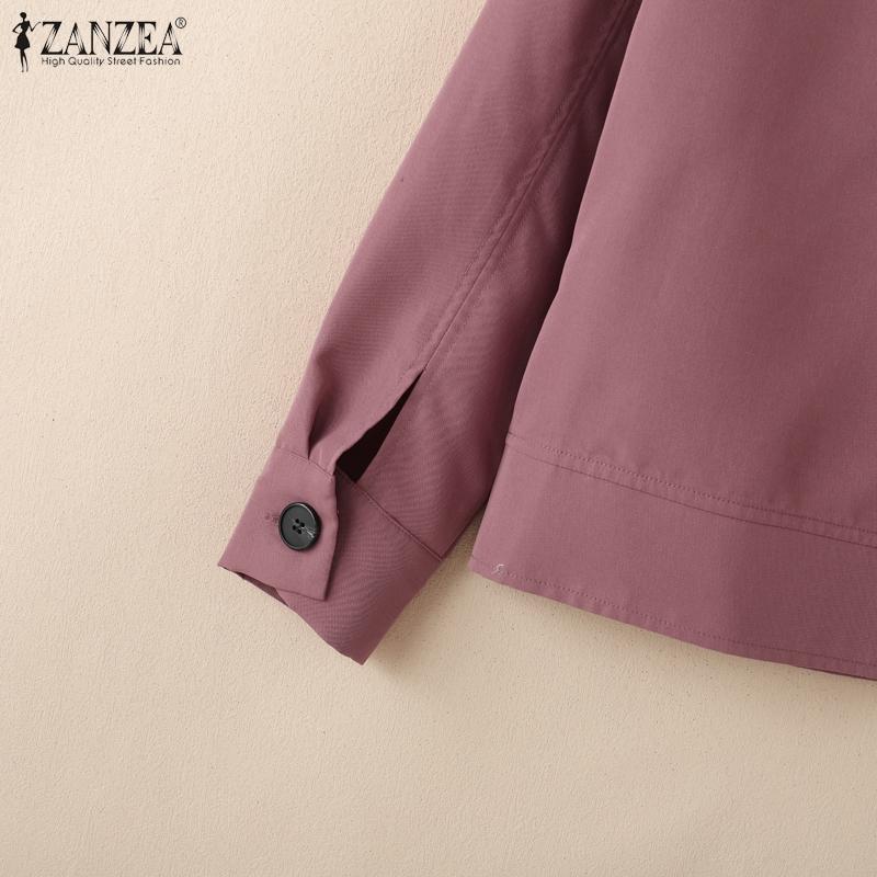 ZANZEA Женская свободная повседневная блузка с отложным воротником и длинным рукавом