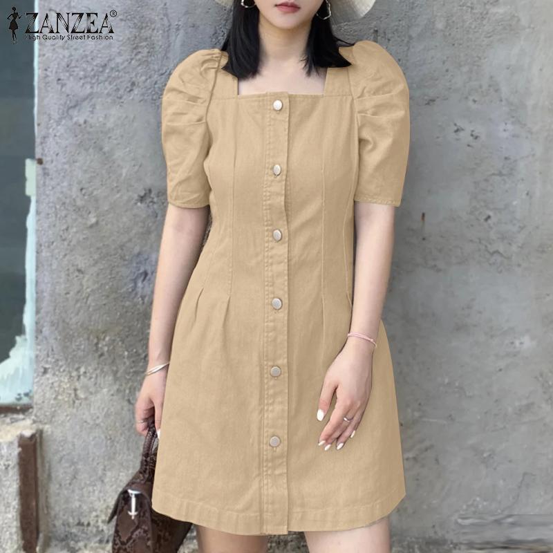 ZANZEA Женское летнее повседневное платье с квадратным воротником и коротким рукавом