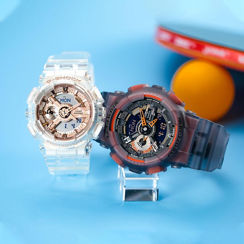 Casio Водонепроницаемый Механизм Прозрачный Кварцевый Механизм Ремешок из Смолы Японские и Корейские Часы Унисекс Черный Циферблат GA-110LS-1APRGMA-S110SR-7APR