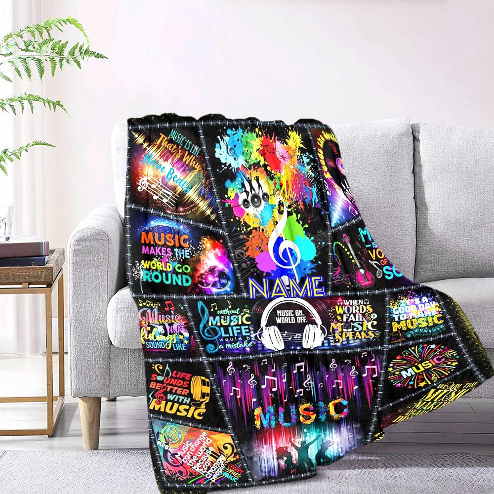 Music Quotes And Symbols Collage Cozy Blanket Customize Text Ultrasoft Great For Sofa Couch Office Bed Picnics Allseason Use Cozy Home Lovers Suitable