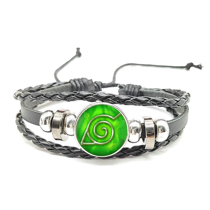Браслет из черной многослойной кожи с камнем времени в стиле Наруто Мори
