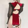 Темная Ведьма Косплей Костюм Cheongsam с полыми пышными рукавами Demon Женское Сексуальное Женское Белье Платье Повязка Хэллоуин Униформа