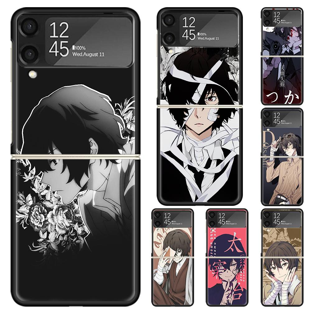 Bungo Stray Dogs Чехол-бампер из твердого поликарбоната Дазай для Samsung Galaxy Z Flip 6 5 4 3 Черный Чехол ZFlip6 Flip5 Flip4 5G Складной Печать Cas