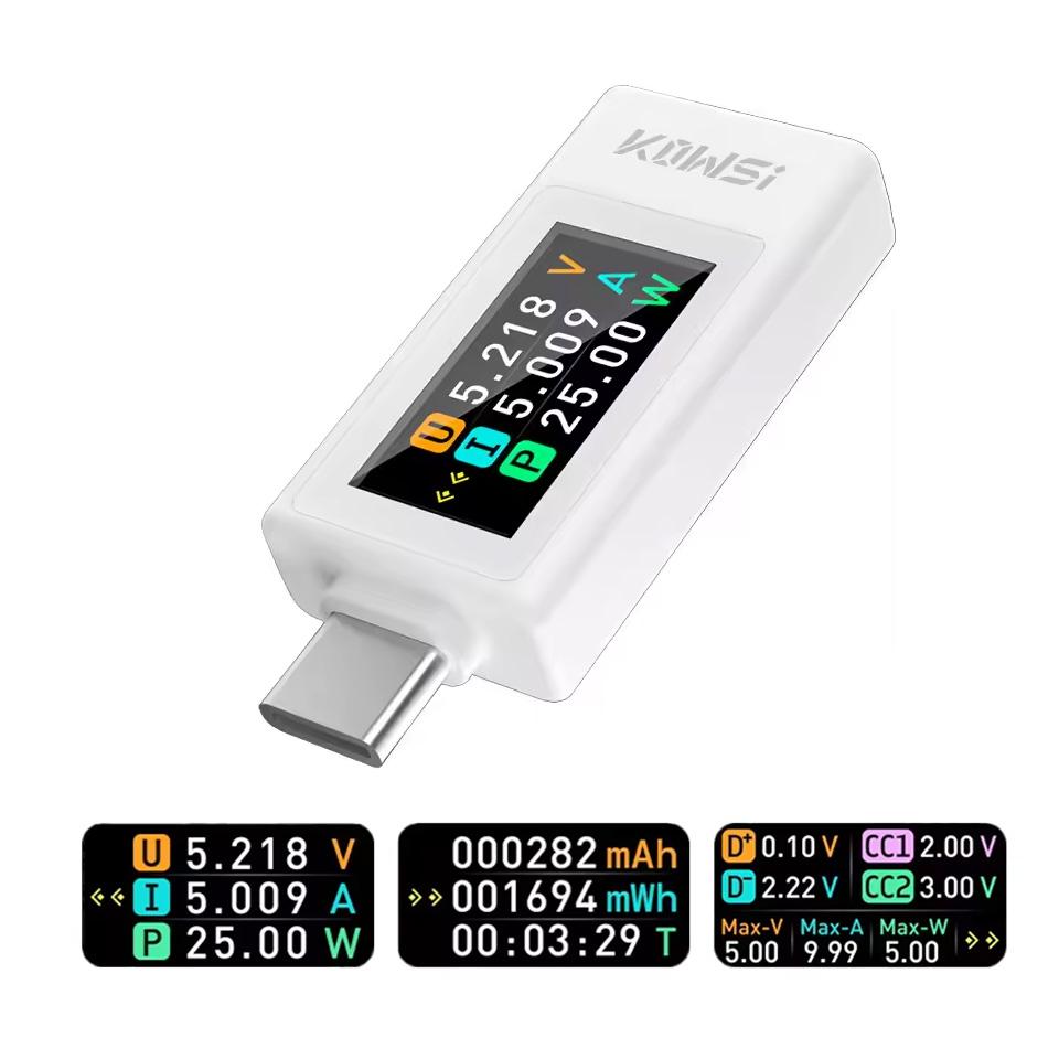 NEW Type-C Tester 4-30V 0-8A Current Voltage Monitor Fast Charging Voltage Ammeter Power Meter with Power Off Storage