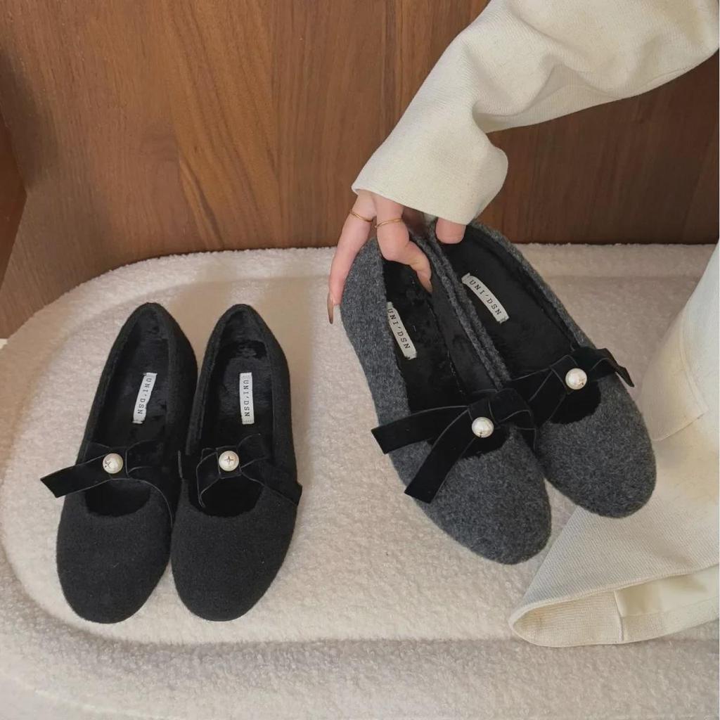 Женские бархатные туфли Мэри Джейн с круглым носком и бантом 2024 года выпуска