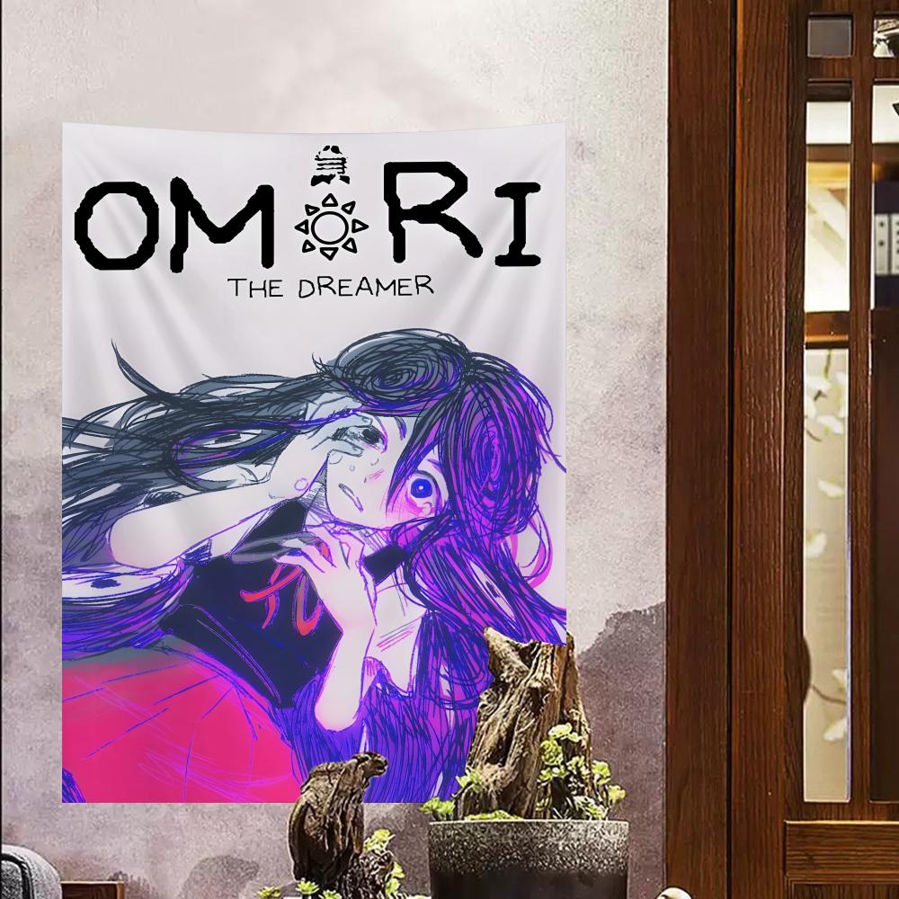 OMORI Video Game Tapestry Classic Indie Game Character Print Trippy Psychedelic Wall Hanging for Gamer Bedroom Otaku Decor