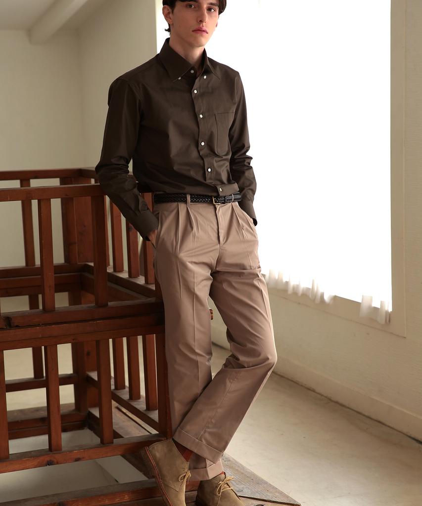 BELLIEF Essential Cotton Two Tuck Chino Pants (Khaki)