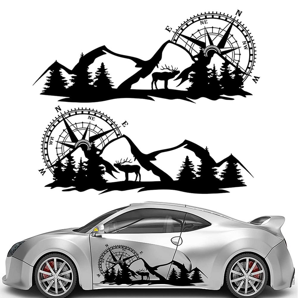 Большие наклейки на автомобиль Компас Дерево Гора Олень ПВХ наклейки Виниловая графика Водонепроницаемый внедорожник автофургон Стайлинг Украшения Внешние аксессуары