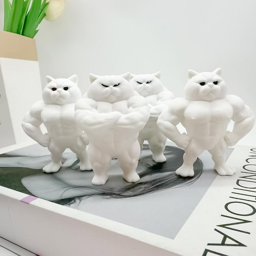 3D Печатная Статуэтка Мышечных Котов Декор для Дома Настольные Украшения Забавные Мускулистые Фигурки Котов Коллекционные Фигурки Скульптура Подарок