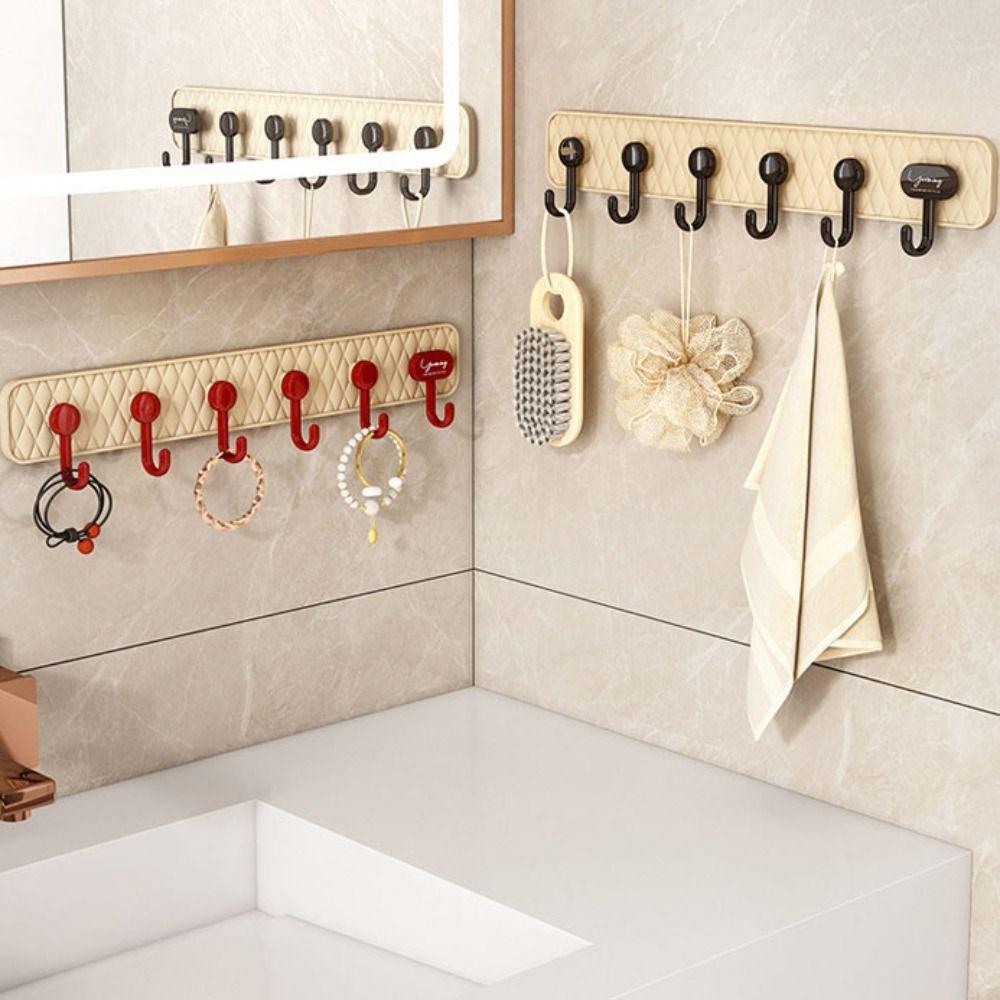 No-Punch Sundries Storage Hook 6 Hooks Hanging Coat Rack Durable Suction Cup Clothing Hook  Kitchen