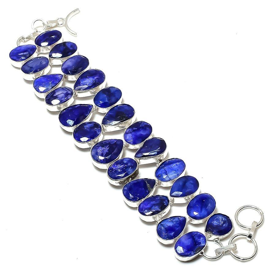 Sapphire Natural Gemstone 925 Sterling Silver Bracelet 7-8" d9I19