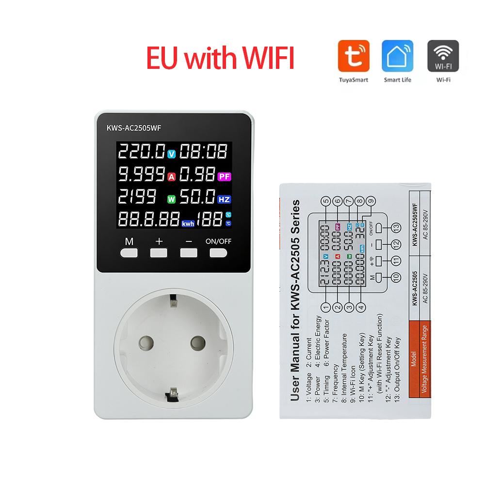 AC85-290V 16A Умная розетка-счетчик электроэнергии Tuya WiFi Управление через приложение Монитор напряжения, тока, мощности, энергии Статистика электроэнергии Розетка