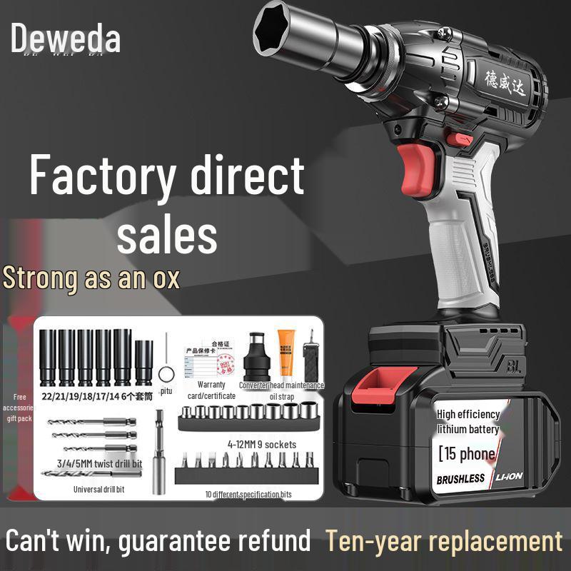 Powerful Brushless Electric Impact Wrench with Rechargeable Lithium Battery for Scaffolding, Carpentry, and Auto Repair