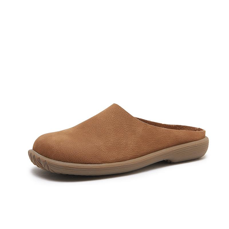 Women's Leather Slippers Genuine Leather Half Slippers Women's Outside Anti Slip Odor Proof Soft Bottom Soft Surface Slippers