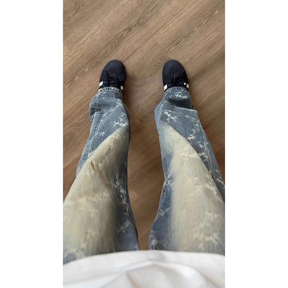 Осень и зима Новые американские джинсы High Street Washed Light Color для мужчин и женщин Прямые слегка расклешенные свободные широкие брюки