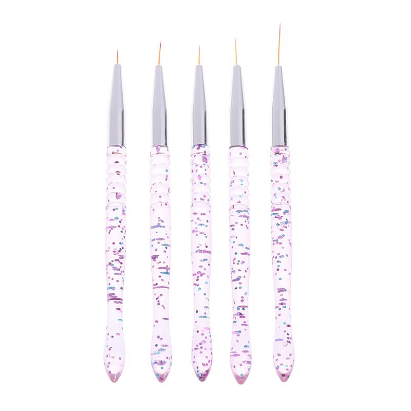 5Pcs Acrylic French Stripe Nail Art Liner Brush Set Ultra-Thin Line Drawing Pen Uv Gel Manicure Painting Brush