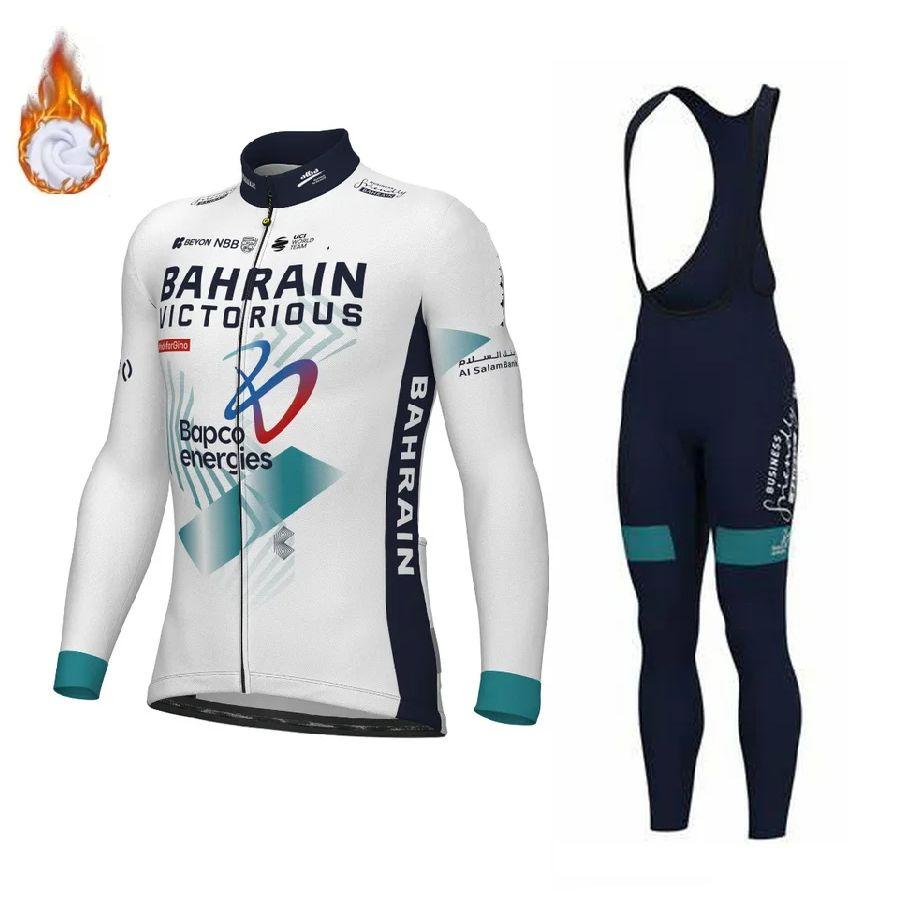 2026 Winter Fleece Warm Cycling Suit Set BAHRAIN VICTORIOUS TEAM Cycling Jersey Long Sleeve Bicycle Clothing with Bib PANTS Ropa Ciclismo