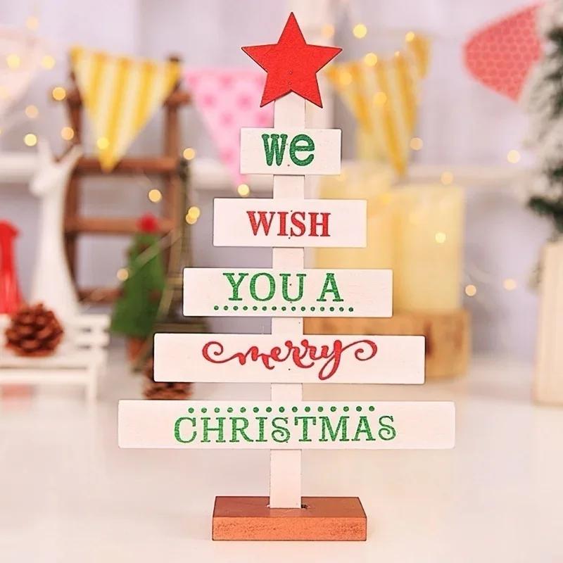 Christmas Mini Wooden Merry Christmas Tree Home Desk Table Decor Pendants Xmas Tree Ornaments Christmas Decor Happy New Year